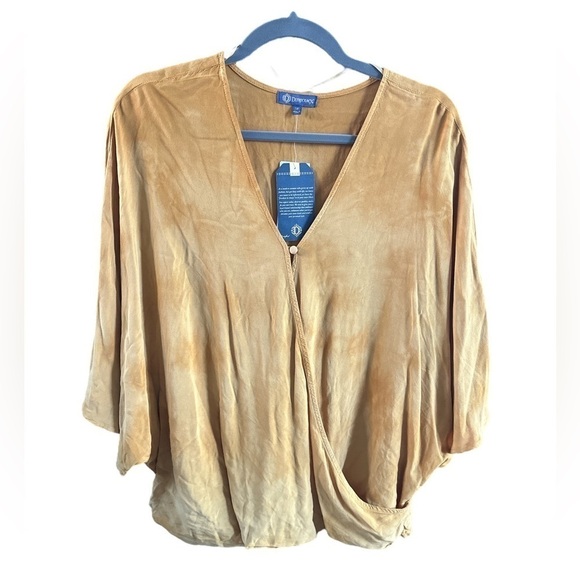 Democracy Tops - Democracy Mustard Yellow Tie dye Faux Wrap Size: M